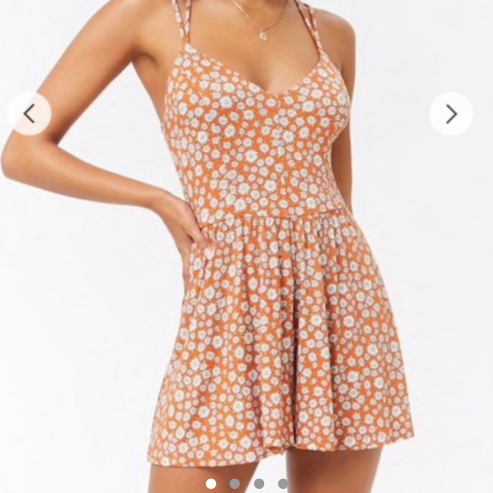Orange Romper with White Daisies